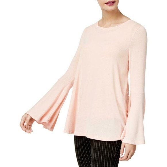 Pink Bell Sleeves Lace Back Pullover Blouse XL - Picture 2 of 3